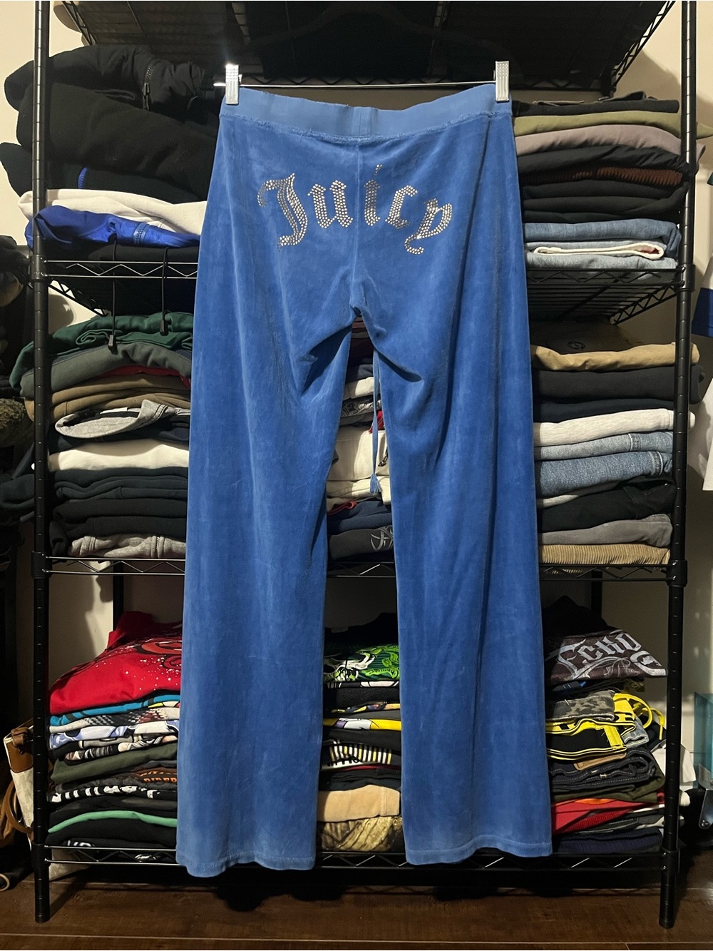 Juicy Couture Girls Blue Velour Joggers with Rhinestone Juicy Logo